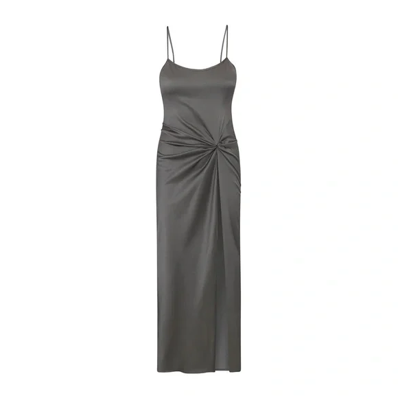 NWT: SKIMS: Silk Sleep Slip w/high slit—Gunmetal - Picture 2 of 5